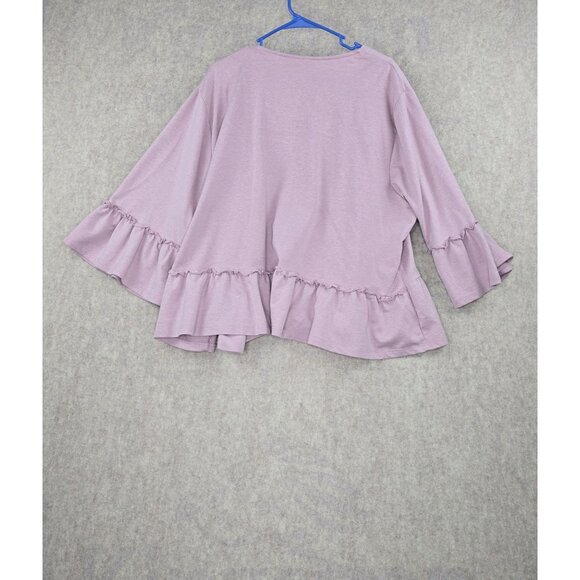 Lane Bryant Womens Open Cardigan Pink Ruffled 3/4 Sleeves Pearl Embellished - Picture 2 of 7